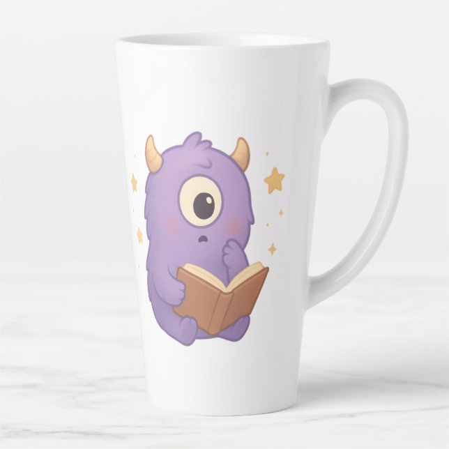 Caneca De Café Latte Smart Reading Monster Kids Mug — Purple Study (Direita)