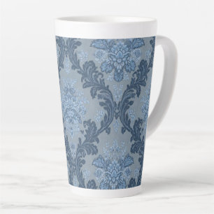 Caneca De Café Latte Smokey Azul Slate Pó Azul Suave Damask Elegante
