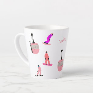 Caneca De Café Latte Snowboard personalizado Rosa Snowboard Pequeno