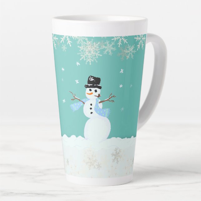 Caneca De Café Latte Snowman Art Christmas Feliz in Happy Say (Ângulo direito)