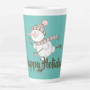 Caneca De Café Latte Snowman De Patinação De Gelo Com Uvas De Branca Pe