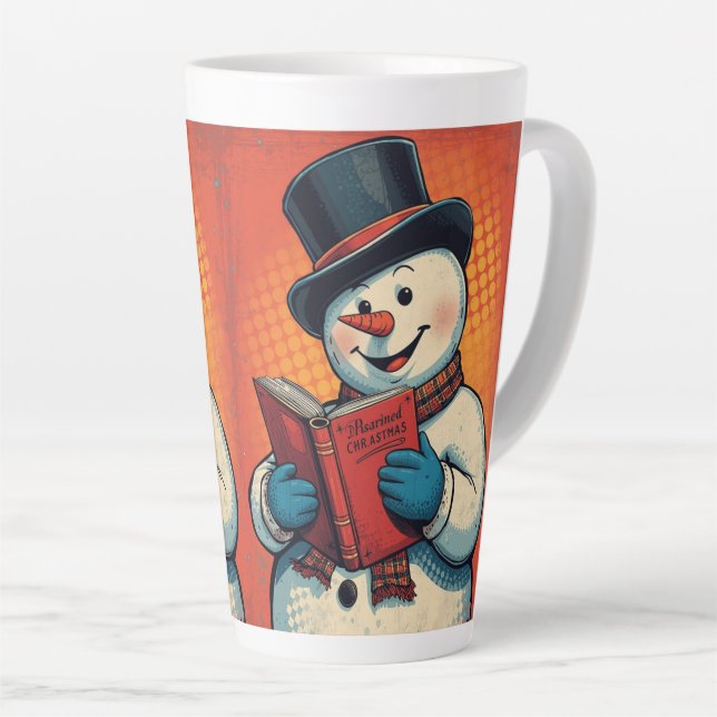 Caneca De Café Latte Snowman gosta de ler um livro (Ângulo direito)