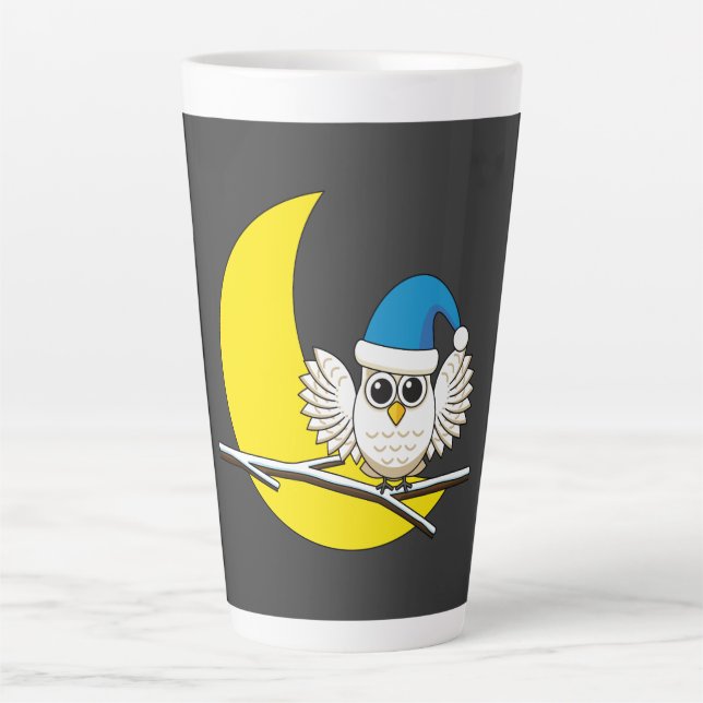 Caneca De Café Latte Snowy Owl em Nova Lua Noite de inverno (Frente)