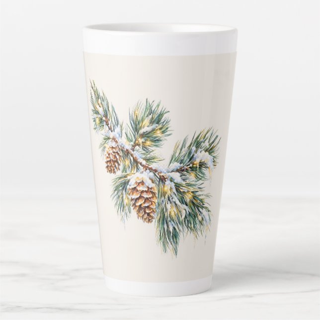 Caneca De Café Latte Snowy Pine Branch (Frente)