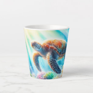 Caneca De Café Latte Sob a tartaruga marinha oceânica