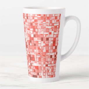 Caneca De Café Latte Sobreposição de pequenos quadrados, tons de coral