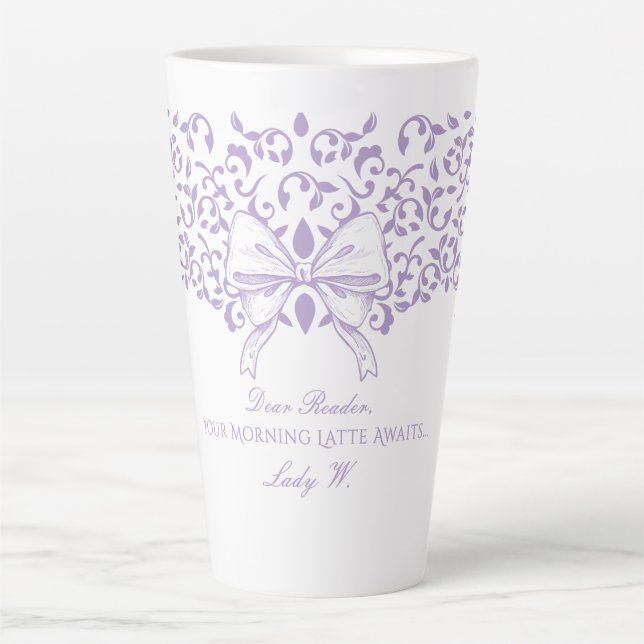 Caneca De Café Latte Sociedade Plum Regencycore Querido Leitor Roteiro  (Frente)