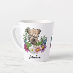Caneca De Café Latte Soft-Coated Wheaten Terrier Com Flores E Nome