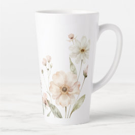 Caneca De Café Latte Soft Wildflower Border Watercolor Background