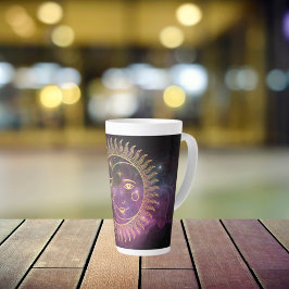 Caneca De Café Latte Sol Celestial Roxo e Lua