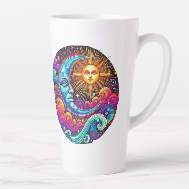 Caneca De Café Latte Sol místico e lua - Breu cósmico (Direita)