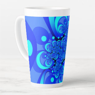 Caneca De Café Latte Sombras da Arte Fractal Abstrato Moderna Azul