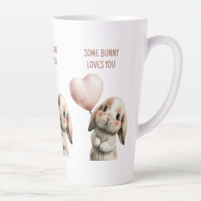 Caneca De Café Latte Some Bunny Loves You with Heart Balloon (Direita)