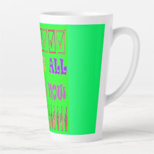 Caneca De Café Latte Somos todos Robôs a cores verdes com palavras de m