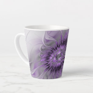 Caneca De Café Latte Sonho de Flor de Lavanda Arte Fractal Abstrato Mod