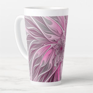 Caneca De Café Latte Sonho de Flor Rosa, Arte Fractal, Fantasia Floral