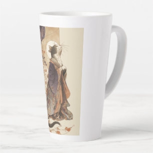 Caneca De Café Latte "Sonho de Outono" Gato Japonês em Quimono Arte