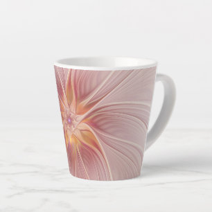 Caneca De Café Latte Sonho Floral Rosa Suave Arte Fractal Abstrata Flor