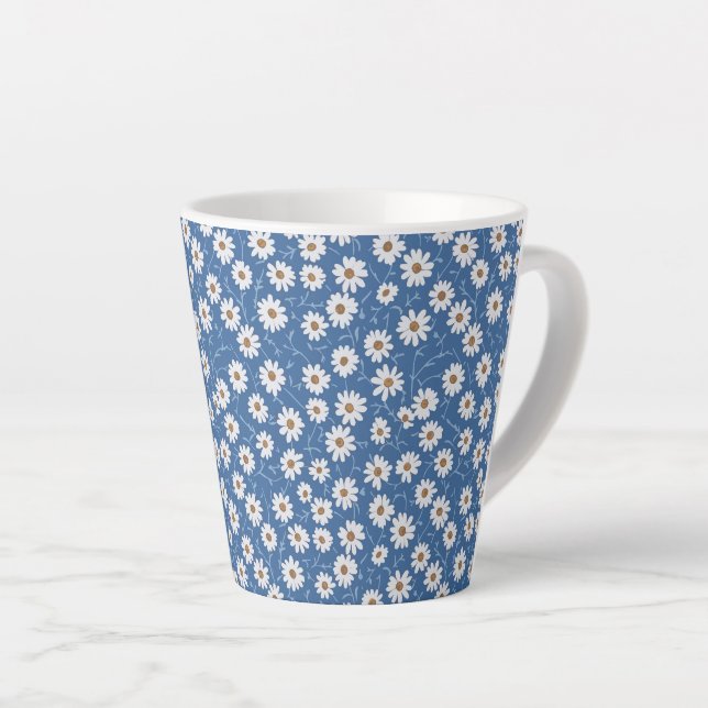 Caneca De Café Latte Sonho Índigo das Margaridas (Ângulo direito)