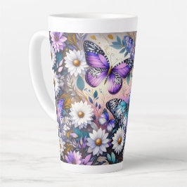Caneca De Café Latte Sonhos de Borboleta Floral 