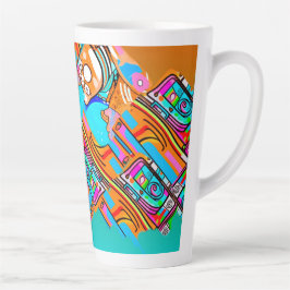 Caneca De Café Latte Sonhos Elétricos Laranja E Ciano — Desenho Abstrat