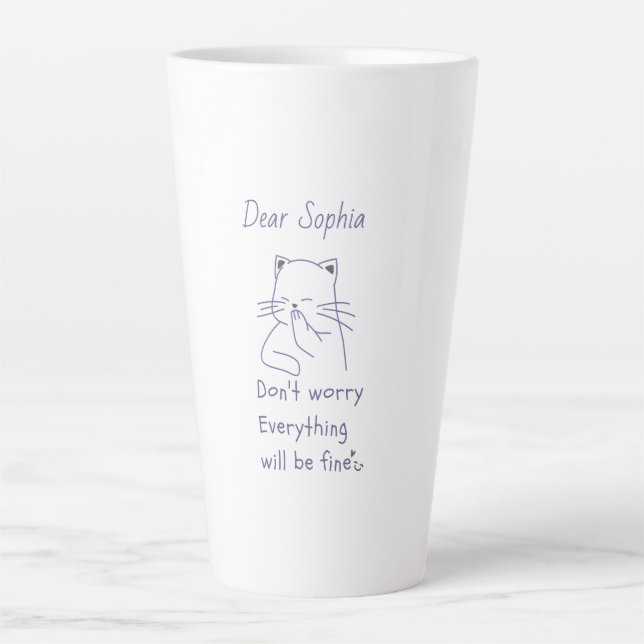 Caneca De Café Latte Sorrir Gato com Mensagem (Frente)