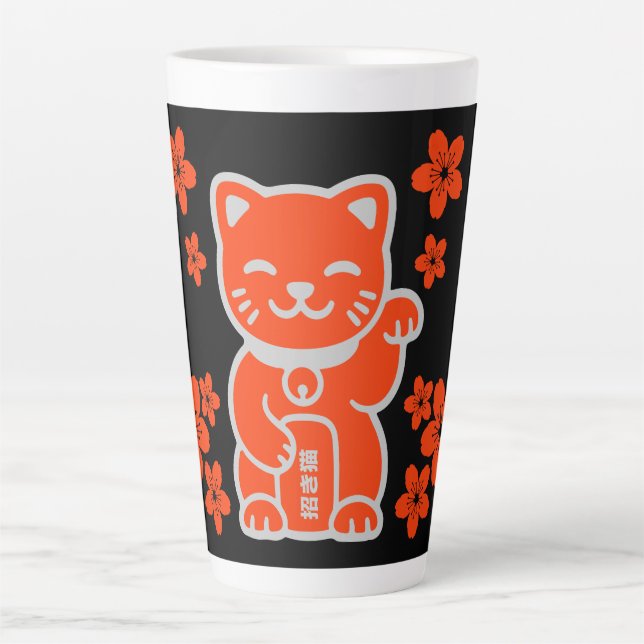 Caneca De Café Latte Sortudo japonês Maneki-neko (Frente)