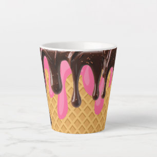 Caneca De Café Latte Sorvete,Gotas de Morango Choco Bliss