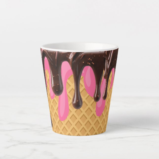 Caneca De Café Latte Sorvete,Gotas de Morango Choco Bliss (Frente)