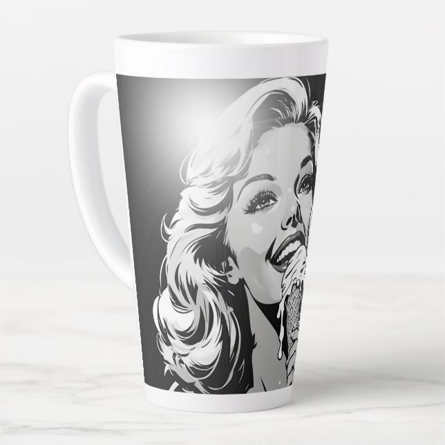 Caneca De Café Latte Sorvete Loiro Estilo Quadrinho BW dos Anos 50 (Ângulo esquerdo)