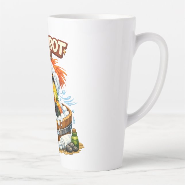 Caneca De Café Latte Spa-rrrot Day Funny Parrot Spa Relax Design (Direita)