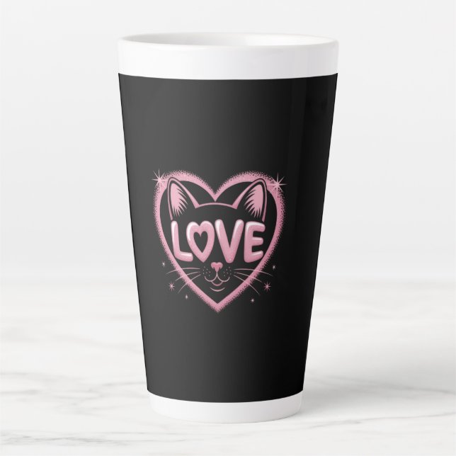 Caneca De Café Latte Sparkling Cat Love (Frente)