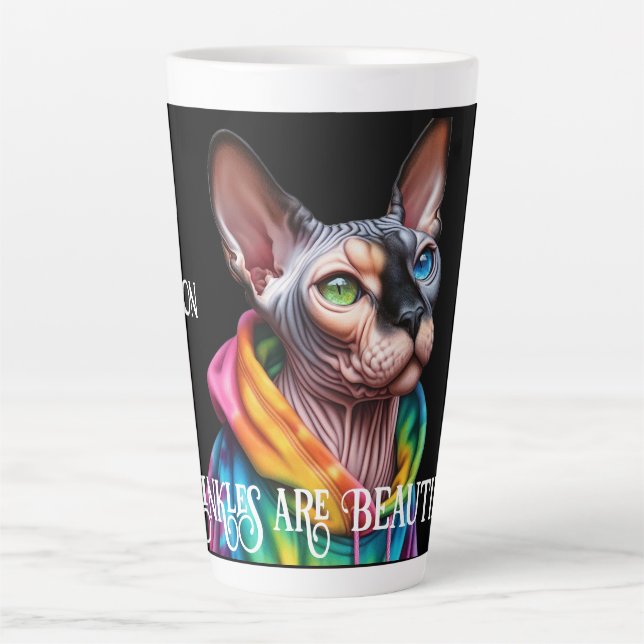 Caneca De Café Latte Sphynx Cat Wrinkles Aniversário (Frente)