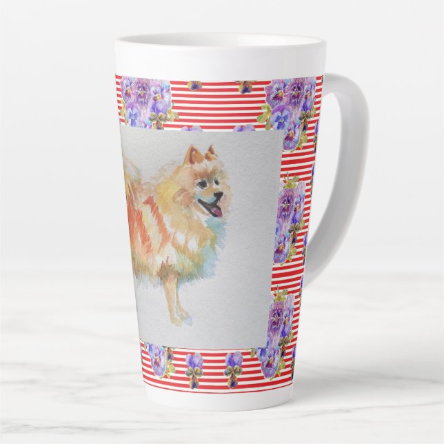 Caneca De Café Latte Spitz alemão Pomeranian Watercolor Dog Latte Mug (Ângulo direito)