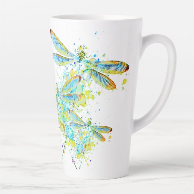 Caneca De Café Latte Splatter Teal Dragonfly (Direita)