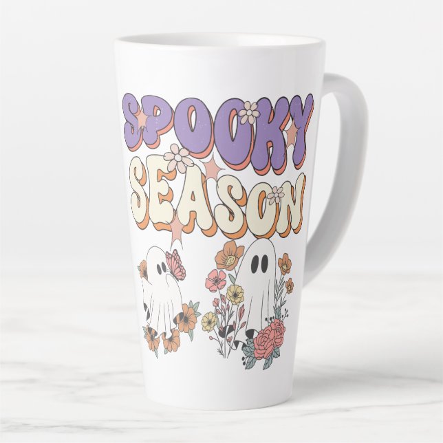 Caneca De Café Latte Spook-tacular Savings on Halloween Gear! (Ângulo direito)