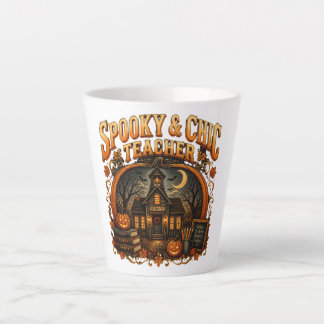 Caneca De Café Latte Spooky Chic Teacher Fall Schoolhouse Latte Mug