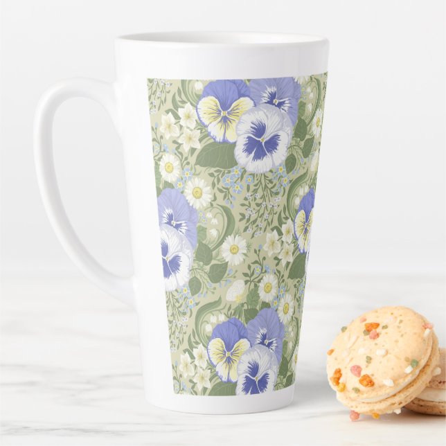 Caneca De Café Latte Spring Garden flowers on sage (In Situ)