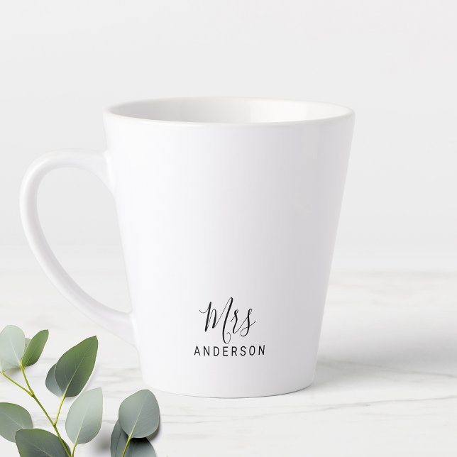 Caneca De Café Latte Sr. e Sra. | Modern Script Personalizado Latte Mug (Criador carregado)