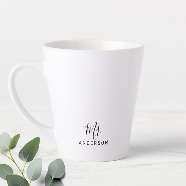 Caneca De Café Latte Sr. e Sra. | Script Moderno Personalizado (Criador carregado)