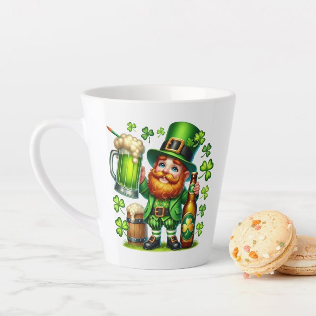 Caneca De Café Latte St. Patrick's Day Leprechaun Beer Design-65218 (In Situ)