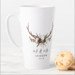 Caneca De Café Latte Stag Watercolor floral mr e mrs casamento<br><div class="desc">Stag Watercolor floral mr e mrs wedingdesign. Com belas ilustrações aquáticas e escrevendo manual. Este design moderno certamente define o estilo para a sua próxima festa.</div>