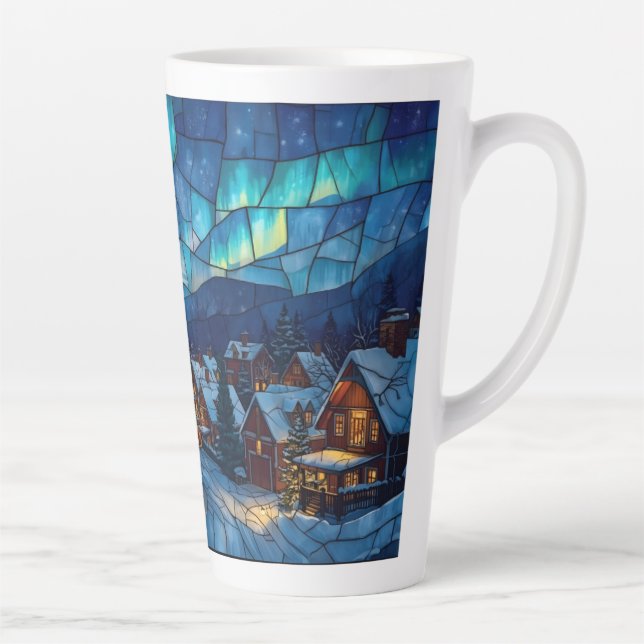 Caneca De Café Latte Stained Glass Winter Village (Direita)