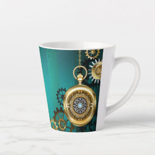 Caneca De Café Latte Steampunk Jewelry Watch em um fundo verde
