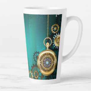 Caneca De Café Latte Steampunk Jewelry Watch em um fundo verde