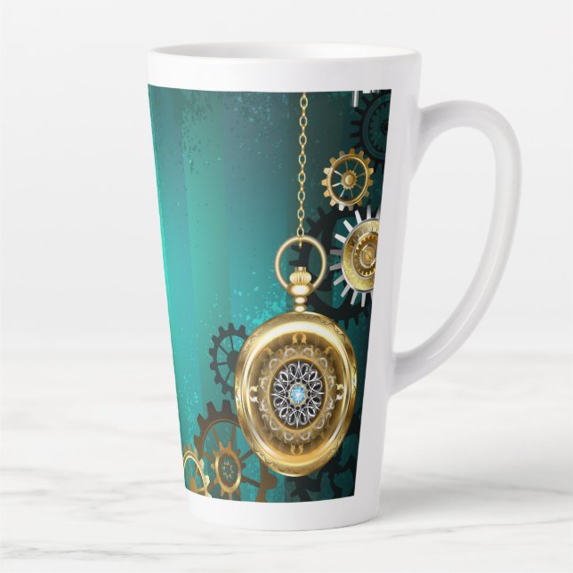 Caneca De Café Latte Steampunk Jewelry Watch em um fundo verde (Direita)