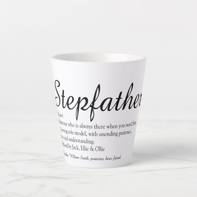 Caneca De Café Latte Stepdad, Definição Stepdad Chic Script Divertido (Frente)