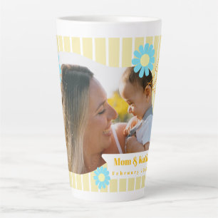 Caneca De Café Latte Stripes Daisy Foto Floral Amarelo