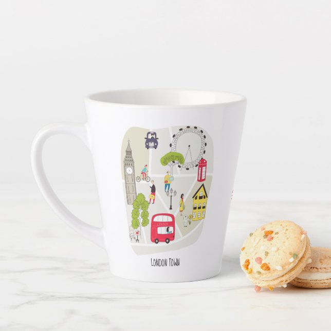 Caneca De Café Latte Stylized Map London England Landmarks Name (In Situ)