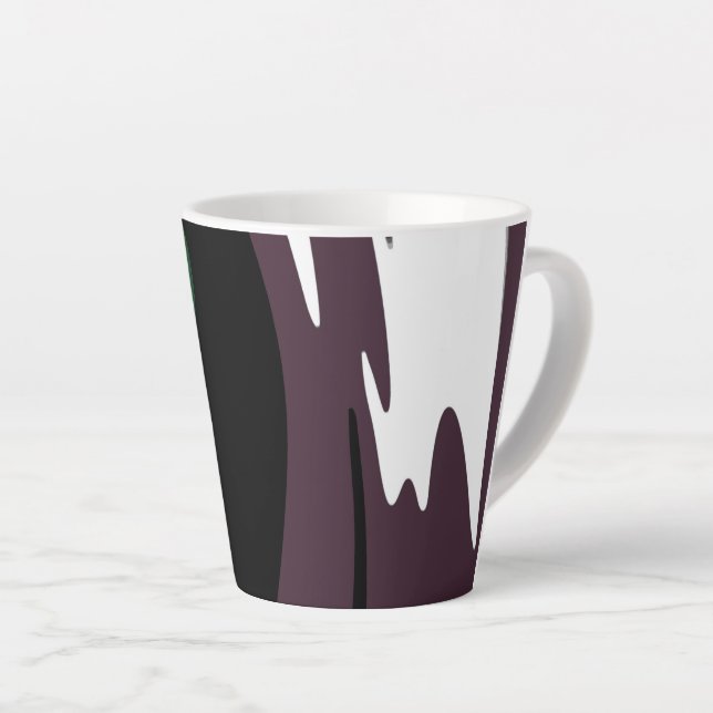 Caneca De Café Latte Submersão: Abstrato preto, branco, roxo e verde (Ângulo direito)